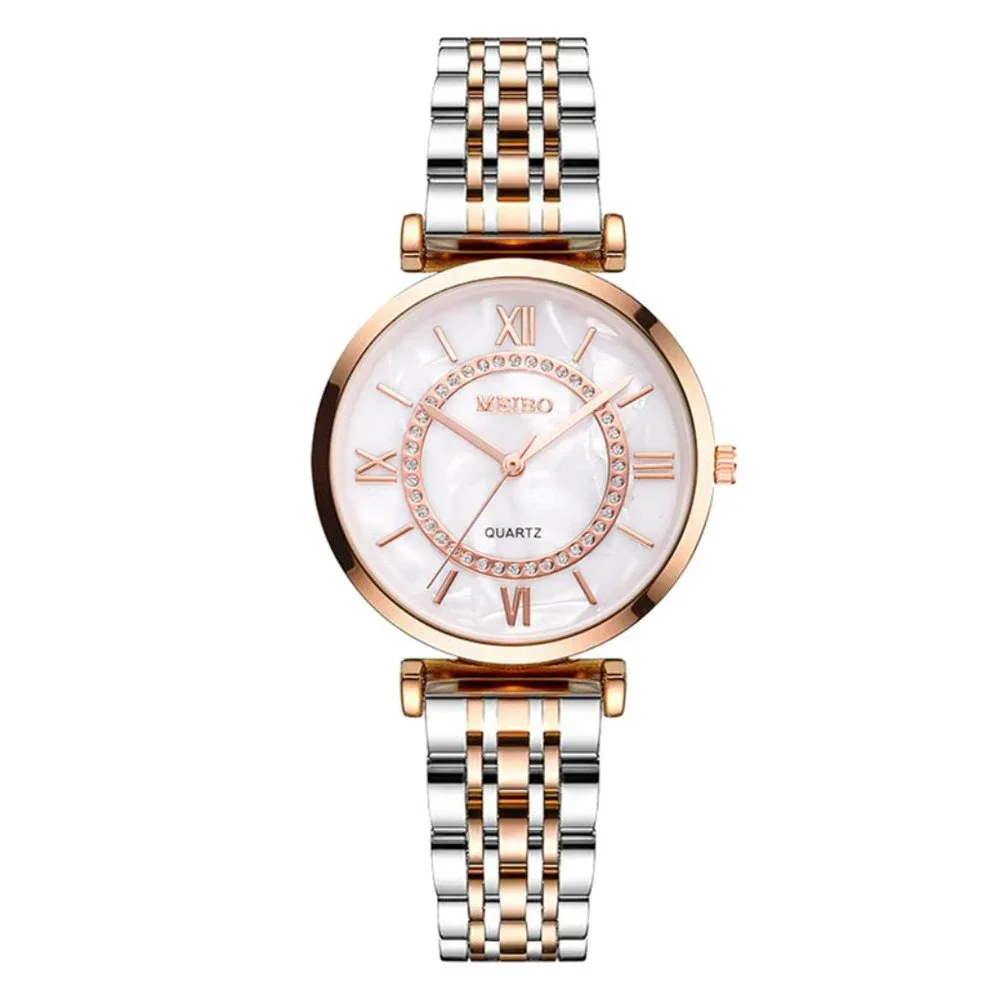 Silver Rose Gold Quartz Crystal Bracelet Watch